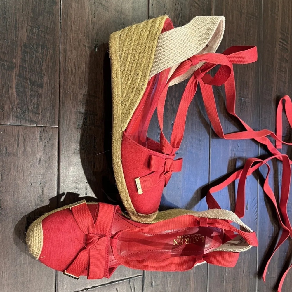 Women's Lauren Ralph Lauren Strappy Cap Toe Heel Sandals Lace Up Size 9 Red NWOT